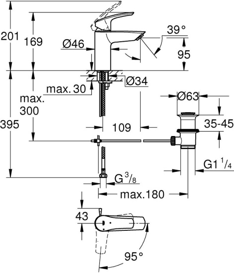 Смеситель для раковины Grohe Eurosmart 32926003
