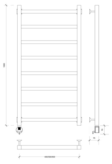 Полотенцесушитель электрический Secado Корато 1 100/40 L, хром