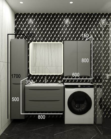 Тумба с раковиной Style Line Бергамо мини 80 2 ящика Люкс антискрейтч серая, Plus подвесная