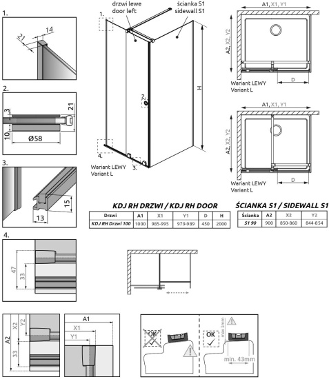 Душевой уголок Radaway Furo KDJ RH 100x90 L