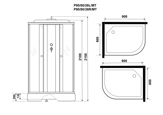 Душевая кабина Niagara Promo P90/80/26L/MT