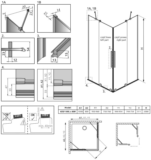 Душевой уголок Radaway Furo Gold KDD 100х80