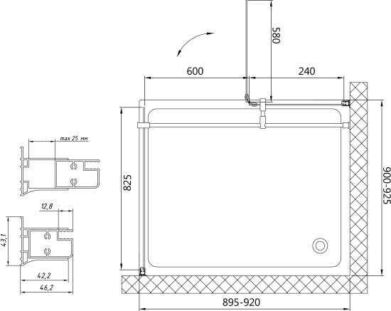 Душевой уголок Vegas Glass AFP-Fis 90 09 01 L профиль золото, стекло прозрачное