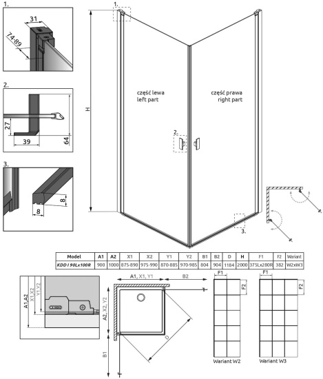 Душевой уголок Radaway Nes Black KDD I Factory 90x100