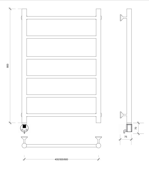 Полотенцесушитель электрический Secado Триада 1 80/60 L, хром