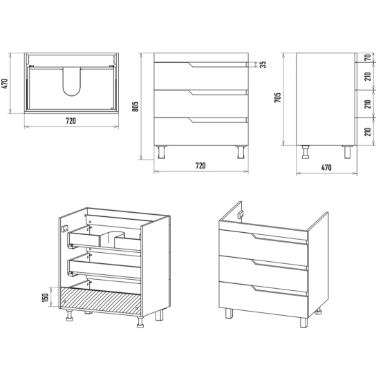 Тумба с раковиной Misty Софт 75 напольная, белая эмаль