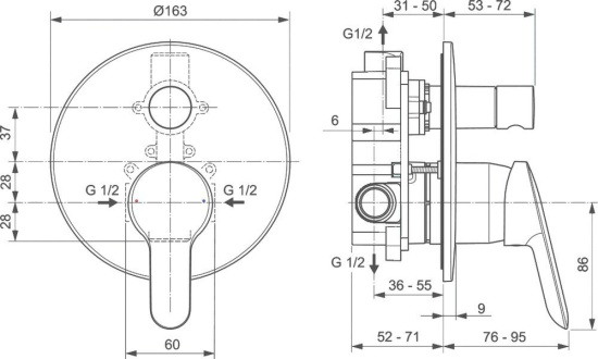 Душевой комплект Ideal Standard Alpha BD003AA с внутренней частью