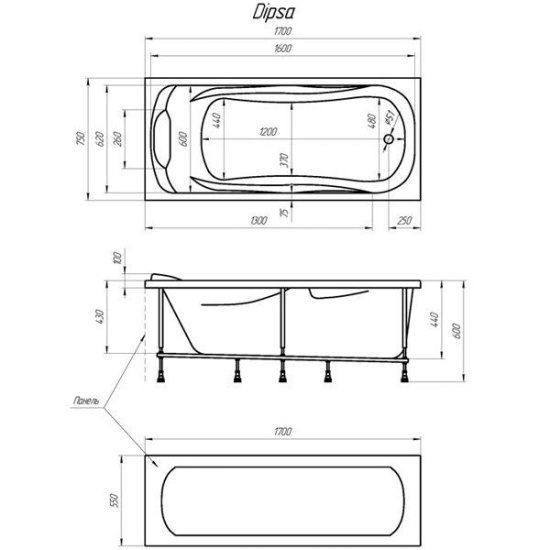 Акриловая ванна 1MarKa Dipsa 170 см