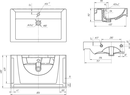 Тумба с раковиной Bellezza Рокко 80 подвесная, черная