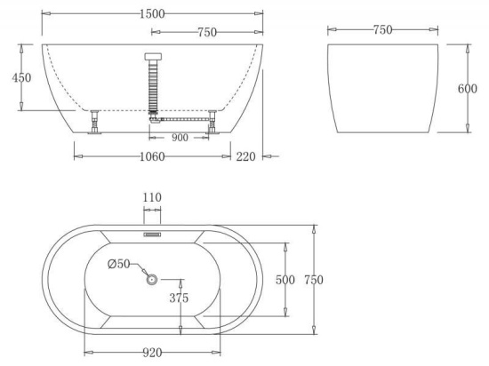 Акриловая ванна Belbagno BB70-1700 170 см