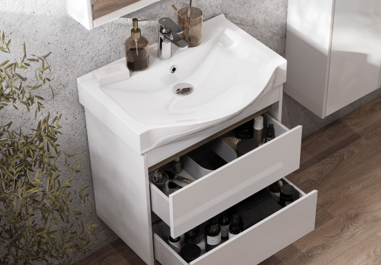 Тумба с раковиной Aquaton Нортон 65 подвесная, белый глянец