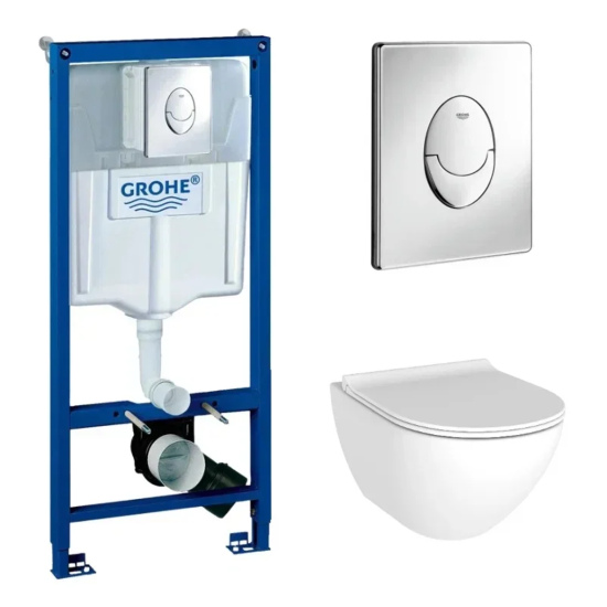 Инсталляция Grohe Rapid SL 38772001 с кнопкой + унитаз подвесной beWash Bogen 88303214