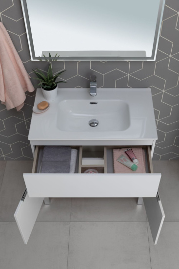 Мебель для ванной Aquanet Алвита new 80 напольная, белая матовая, с дверками и ящиком