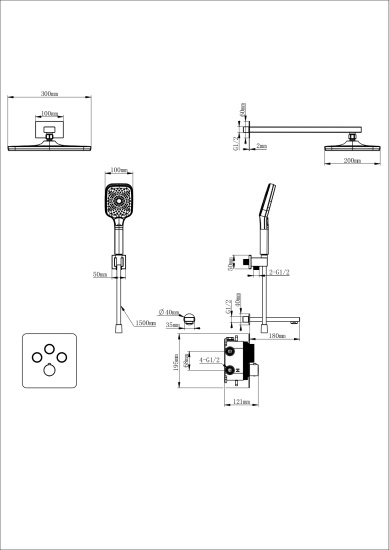 Душевая система Wonzon & Woghand WW-B4005-MB с термостатом
