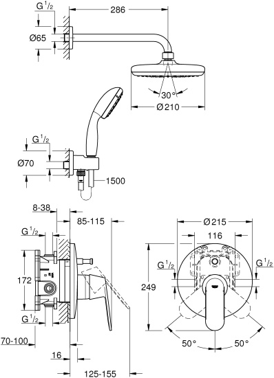 Душевой комплект Grohe Eurosmart Cosmopolitan 25183001 с внутренней частью
