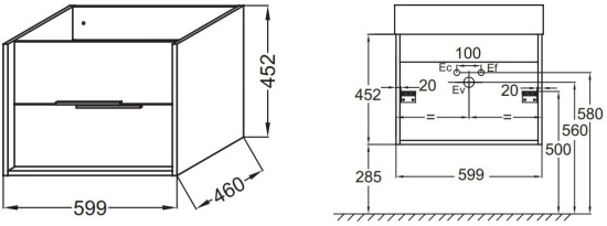 Тумба с раковиной Jacob Delafon Vivienne 60 белая, ручки хром