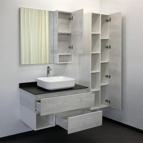 Тумба с раковиной Comforty Прага 90 подвесная, дуб белый, раковина T-Y9378