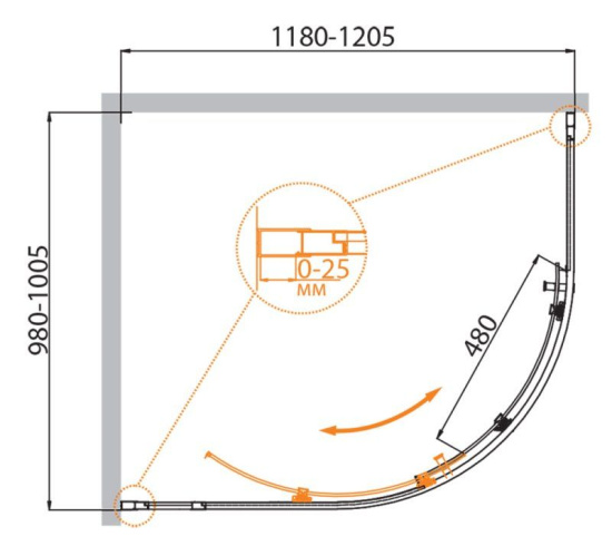 Душевой уголок Cezares Molveno-RH-1-110/100-P-Cr