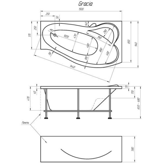 Акриловая ванна 1MarKa Gracia L 150 см