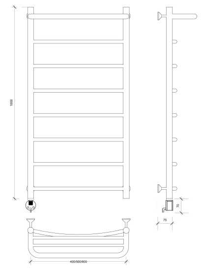 Полотенцесушитель электрический Secado Милан 1 СП 100/40 L, хром
