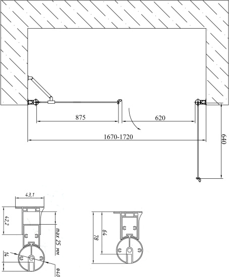Душевая дверь в нишу Vegas Glass EP-F-2 170 05 05 R профиль бронза, стекло бронза