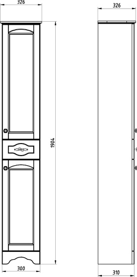 Пенал ASB-Woodline Римини Nuovo 30 белый, патина серебро