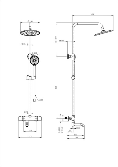 Душевая стойка Wonzon & Woghand Inn 4 WW-B3047-A1-MW с термостатом