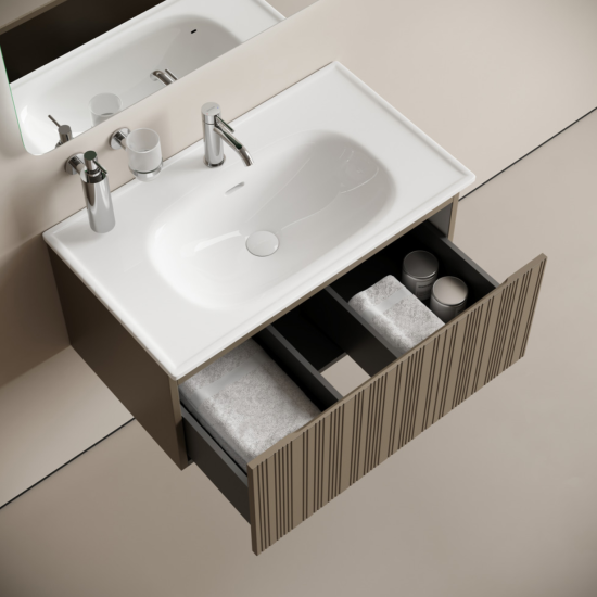 Тумба с раковиной Sancos Code 80 подвесная, серо-бежевая, раковина белая