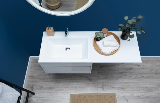 Тумба с раковиной Aquanet Токио 130 L белая подвесная, 1 ящик