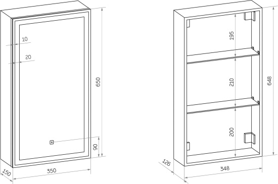 Зеркало-шкаф Art&Max Techno 35 L с подсветкой, черное