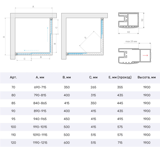 Душевой уголок Vegas Glass ZA Protec h1900 80 02М 05, профиль черный матовый, стекло бронза