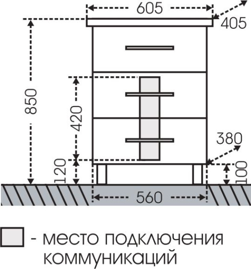 Тумба с раковиной СанТа Омега Люкс 60 напольная, с 3 ящиками