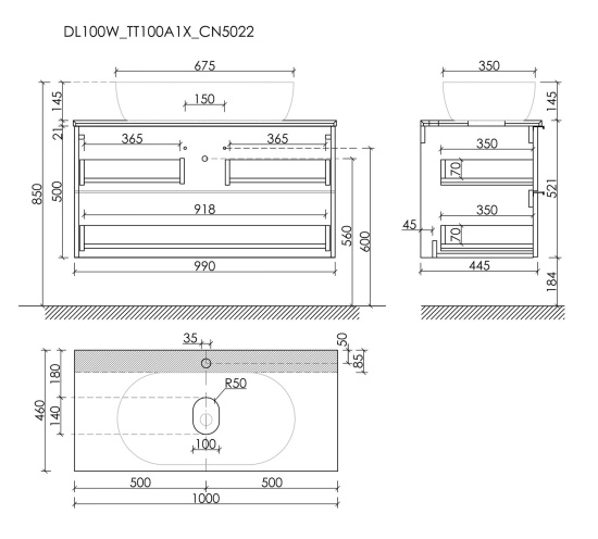Тумба с раковиной Sancos Delta 100 дуб светлый/белый, DL100W