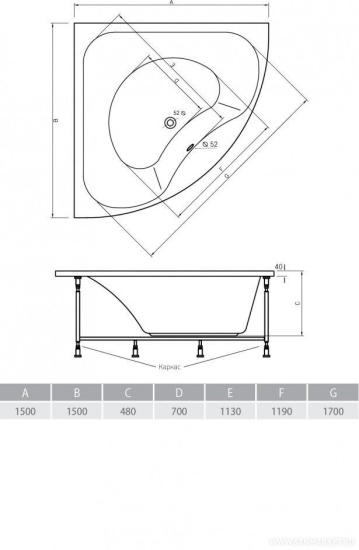 Акриловая ванна Alpen Corona 150x150 см