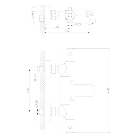 Смеситель для ванны Raiber RP-008 термостат, хром