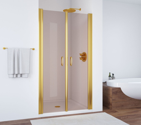 Душевая дверь в нишу Vegas Glass E2P 90 09 05 профиль золото, стекло бронза