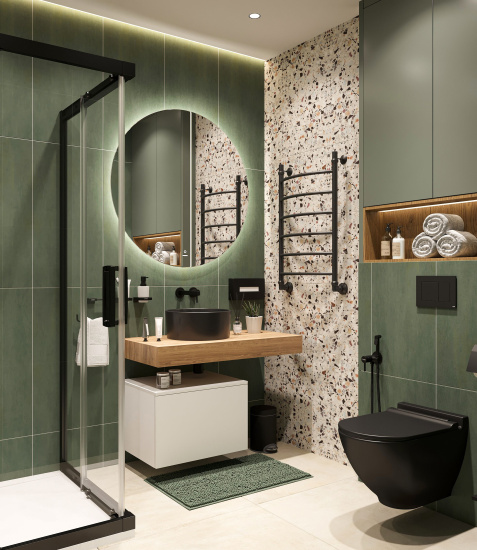 Столешница Stworki Ольборг 100 дуб французский, без отверстий, с тумбой 60, с раковиной Stworki Rotenburg 40 черной