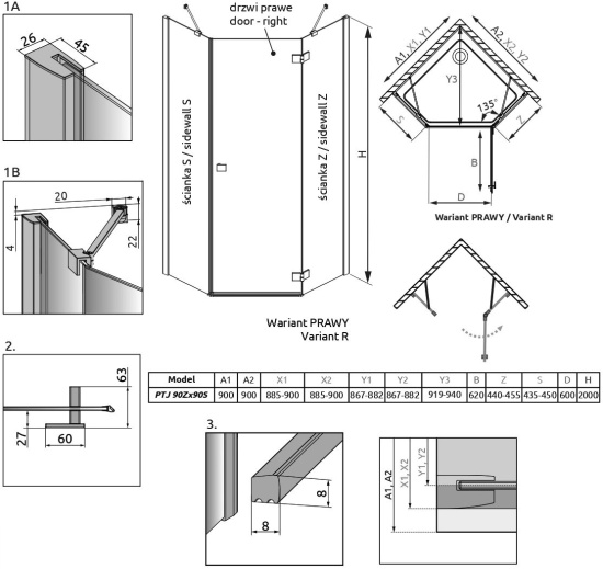 Душевой уголок Radaway Essenza New PTJ 90х90 R