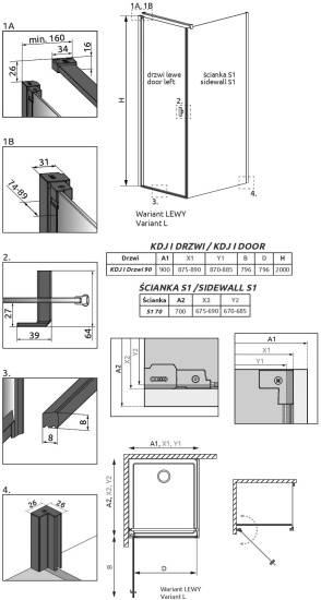 Душевой уголок Radaway Nes Black KDJ I Frame 90x70 L