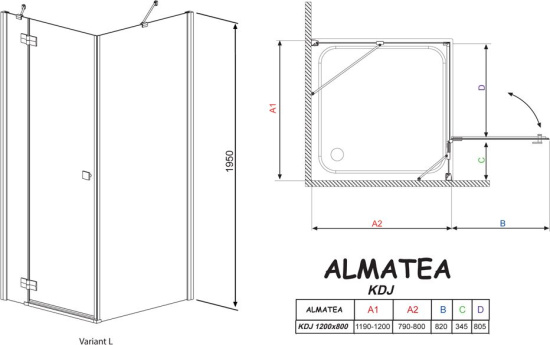 Душевой уголок Radaway Almatea KDJ 120x80 прозрачное стекло L