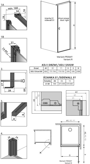 Душевой уголок Radaway Nes Black KDJ I Frame 80x90 R