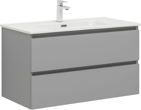 Тумба с раковиной Aquanet Вега 2.0 90 2 ящика, мисти грин, раковина Ирис
