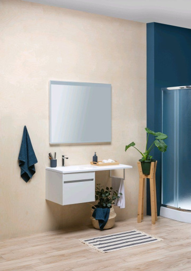 Тумба с раковиной Aquanet Токио 130 L белая подвесная, 1 ящик