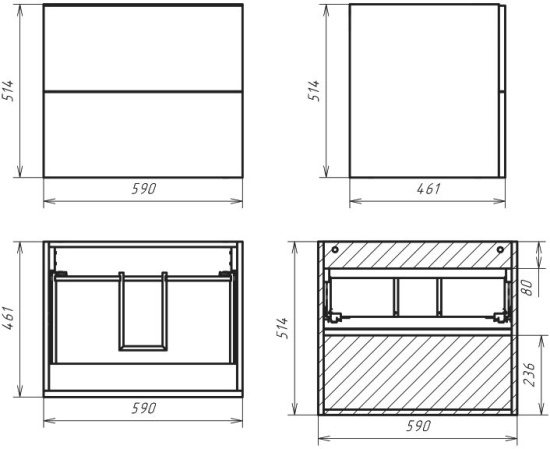 Мебель для ванной Misty Челси 60 2 ящика