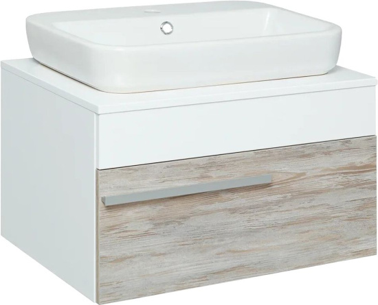 Мебель для ванной Runo Вудлайн 65, скандинавский дуб, раковина Caspia 60 Square