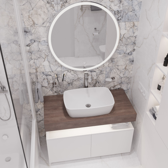 Мебель для ванной Stworki Ольборг 100 столешница дуб карпентер, без отверстий, 2 тумбы 50, с раковиной Vitra Shift