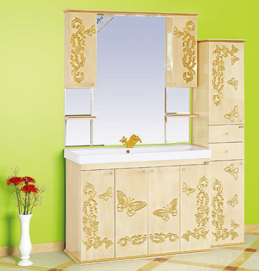 Мебель для ванной Misty Бабочка 120 бежевая, патина