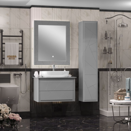 Тумба со столешницей Opadiris Луиджи 90 серая, раковина One