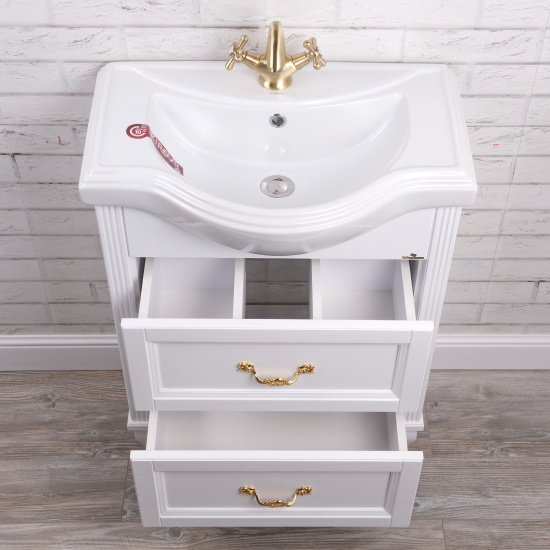 Мебель для ванной ValenHouse Эллина 65 белая, 2 ящика, ручки золото