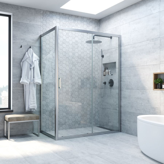Душевой уголок Vegas Glass ZP+ZPV NOVO 110*80 07 01 профиль хром матовый, стекло прозрачное